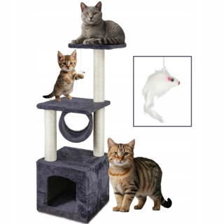 Domček, škrabadlo, posteľ, tunel, mačací strom s myšou, 4 úrovne