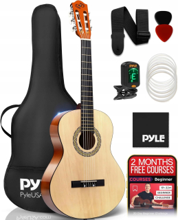 Drevená akustická gitara pre deti s profesionálnym príslušenstvom
