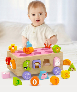 Drevená skladačka - Drevená VZDELÁVACIA kocka SORTER BLOCKS 882