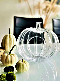 Halloween dekorácia na stôl - Sklenená tekvica nádoba veľká čokoládová skrinka H25 D23