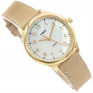 DÁMSKE TIMEX TW2W15800 JEDNODUCHÉ ČÍTANIE BÉŽOVÉ HODINKY NA ELEGANTNOM REMENKU
