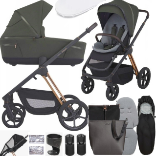 Espiro Miloo Luxusný zelený kočík 2v1 + Espiro Miloo adaptéry na sedačku