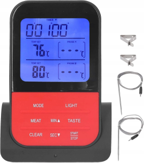 FAJČIAR Bezdrôtový teplomer 2-SONDOVÝ GRIL PEČENIE 0-250°C ALARM+