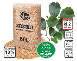 Drevené štiepky na suché údenie 100% JLŠA 12 kg/60 litrov, certifikát triedy 02