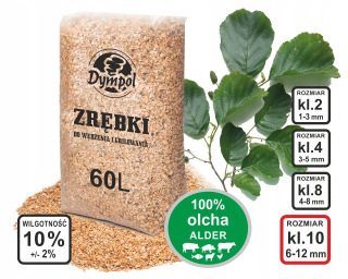Drevené štiepky na suché údenie 100% JLŠA 15 kg/60 litrov, certifikát triedy 10