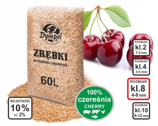 Chipsy na suché údenie 100% ČEREŠŇA 15 kg/60 litrov, certifikát triedy 08