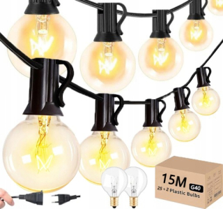 GARLAND VEĽKÉ VONKAJŠIE ZÁHRADNÉ LAMPY TERASA BALKÓN TERASA GULE 15M 25KS