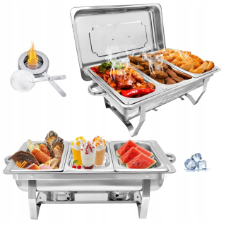 9L Podgrzewacz do Potraw Chafing Dish z Potrójną Tacą na Catering i Bufety