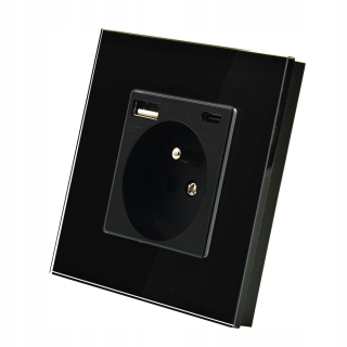 Zásuvka - SKLENENÁ ELEKTRICKÁ ZÁSUVKA S 5V USB A+C NABÍJAČKOU