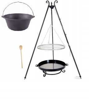 GRIL XXL Ohnisko 70 cm Nerezový ROŠT 70 cm + LIATINOVÝ HRNEC 11 l