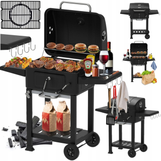 ZÁHRADNÝ GRIL NA GRIL NA UHLIE BBQ LIATINOVÝ ROŠT KRYT POPOLA + TEPLOMER XXL