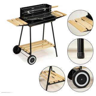 Veľký záhradný gril na drevené uhlie na kolieskach Rotisserie 3x police Premium Grill