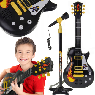 Detský hudobný nástroj - Elektrická gitara pre deti + 6 melódií mikrofón