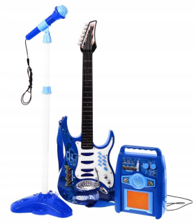 Detský hudobný nástroj - Gitara s príslušenstvom pre deti 6+ zosilňovač modrej hudby + m