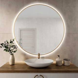 Zlaté okrúhle LED zrkadlo 80 cm, neutrálna farba svetla
