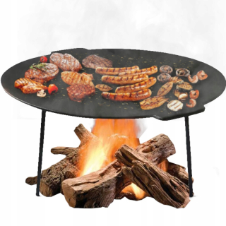 Liatinový gril doskový rošt kempingový na ohnisko 45 cm panvica wok