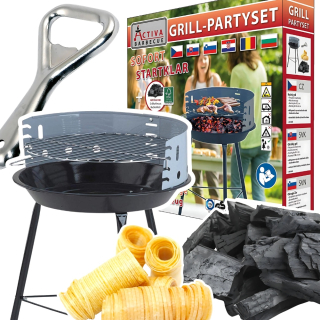 Grill Set Party Set gril na drevené uhlie otvárač na podpaľovanie uhlia 4v1