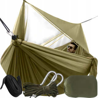 Hamak do záhrady - Hojdacia sieť bez tyče Retoo khaki 180 kg 260 x 140