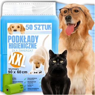 HYGIENICKÉ PODLOŽKY PODLOŽKY PRE PSA UČIACI SA CIKAŤ XL 90x60 cm HRÚBKA 50 KS