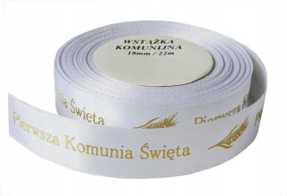 Biela stužka na sväté prijímanie s potlačou prvého svätého prijímania, 18 mm