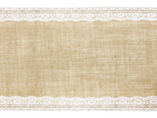 Jutový behúň, svadba, hostie, čipka, 28x450cm