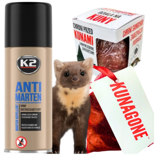 Prípravok proti kunám - K2 Anti Marten Marty Repellent Spray + Kunagone Marten Repeller