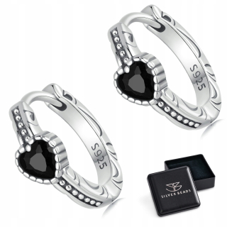 Strieborné kruhové náušnice K848 Black hearts so zapínaním zo striebra 925