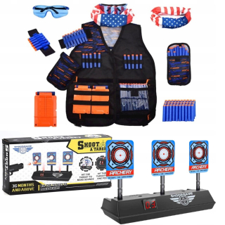 Detská pištoľ - Vesta + Nerf pridať -ons + elektronický štít