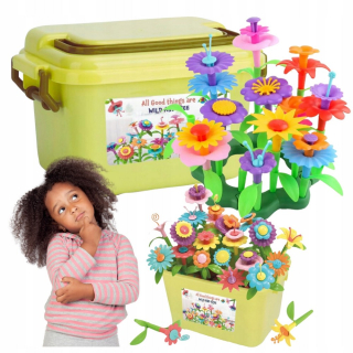 Stavebnica, slamky - BLOCKS FLOWERS GARDEN Kvety na budovanie záhrad VEĽKÝ BOX 135 ELEMENTOV.