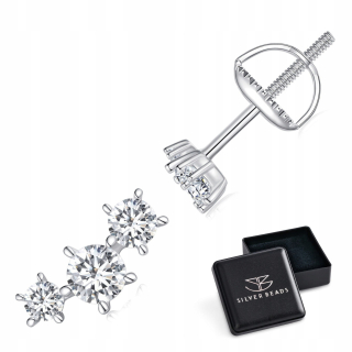 KM42 Strieborné trojité napichovacie náušnice Moissanity 0,1 ct striebro 925