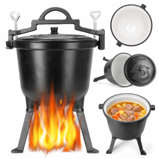 POĽOVNÉ MAČATÁ LIATINOVÝ SMALTOVANÝ HRNIEC STOJÚCI NA CAMPFIRE 10L KAMILLE