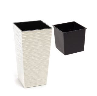 Lamelový kvetináč 25 cm x 25 x 46,5 cm priemer 25 cm plast čierny, odtiene hnedej a béžovej