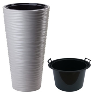 Form-Plastový kvetináč 35 cm x 35 x 68,5 cm priemer 35 cm plast odtiene sivej a striebornej