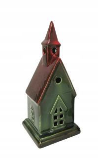 Keramický domček s lampášom Hytte 23,5 cm zelená/červená