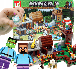 Minecraft BLOKUJE VEĽKÚ FARMU DEDINU ZÁKLAD 7 POSTAVIEK až 776 kusov + LED