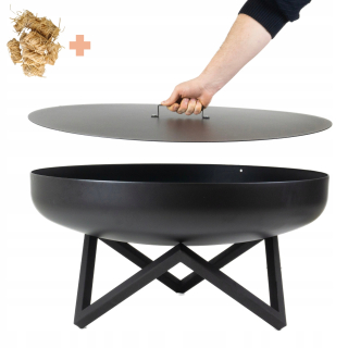 Ohnisko s vrchnákom Hlboká čierna miska 80 cm + Tyčinky na klobásy 5 ks