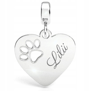 Charms Heart Pes Cat Paw Silver 925 GRAVENÝ prívesok z korálok na darček