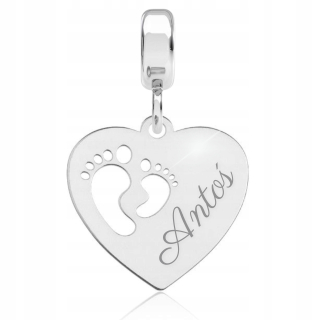 Charms Heart Feet Silver 925 pre mamu VAŠE GRAVÍROVANIE Darčekový prívesok