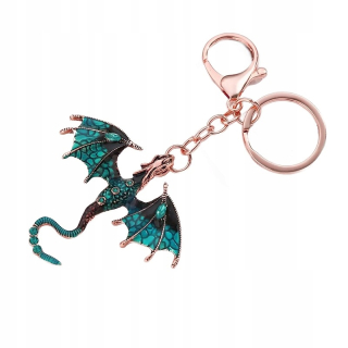 Kľúčenka DRAGON DRAGON, sklenené oči, čierna tyrkysová