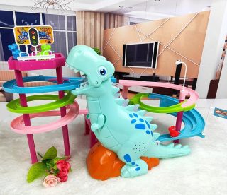 Rozpravkové auto - LABYRINTOVÁ ŠMÝKAČKA DINOSAUR Z BLOKOV 73 ks