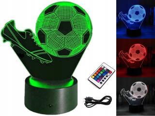 Detské nočná lampa - FUTBALOVÁ 3D LED NOČNÁ LAMPA, RGB FARBY + DIAĽKOVÉ OVLÁDANIE