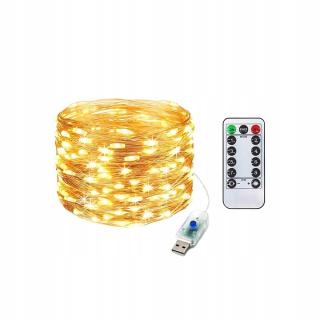 Vianočné svetielka - DRÔTOVÉ SVETLÁ 100 LED 10M SVETLÁ NA VIANOČNÝ STROMČEK + DIAĽKOVÉ OVLÁDANIE