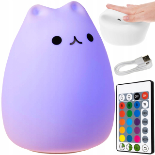 LED nočná lampa pre deti Cat RGB + diaľkové ovládanie