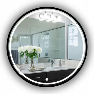 LED okrúhle ČIERNE ZRKADLO V RÁME 70 CM DO KÚPEĽNE S PIESKOVANÍM