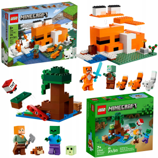 LEGO Minecraft 21178 Fox Habitat + LEGO Minecraft 21240 dobrodružstvo pre mokrade