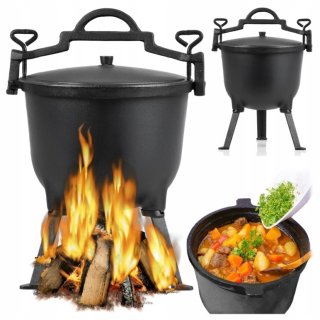 LIATINOVÝ HRNEC Maďarský poľovnícky kotlík pečie 10L na CAMPFIRE GRILL