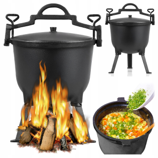 LIATINOVÝ HRNEC 10L MAĎARSKÝ POĽOVNÍCKY HRNEC CAMPFIRE PEČENIE STOJ.