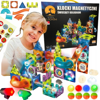 Magnetické bloky Ostrov blokov SADA MAGNETICKÝCH STAVEBNÝCH BLOKOV ŽIARENÁ DRÁHA 75 PRVKOV. WYSPAKLOCKÓW 75 ks.
