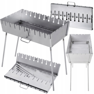 MANGAL 2 MM KUFOR PRENOSNÝ GRIL 10 ražňov ŠAMPANSKÉ NAJDLHŠIE NOHY