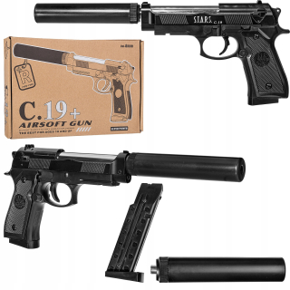 Detská puška - Replika kovovej pištole Beretta C19+Tlmič
